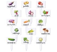 arricraft 15 Pcs Acrylic Vegetables Plant Labels, Potatoes Tomatoes Carrots Plant Markers with Handwriting Name Clear Garden Tags Sign for Seed Potted Farm Supplies Garden Gift 4x2.67inch(10.2x6.8cm)