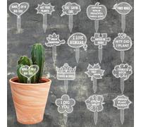 arricraft 15 Pcs Clear Acrylic Plant Tags, Joke Punny Theme Waterproof Garden Stake Labels Shaped Plant Signage with Text for Indoor Outdoor Potted Plants Nursery Marker Decoration