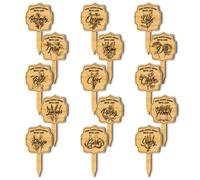 arricraft 15 Pcs Herb Plant Labels, Wooden Markers Irregular Circle Tags Garden Labels with Printed Retro Pattern Wood Garden Stakes for Indoor and Outdoor Potted Seed Herbs and Unique Funny Gifts