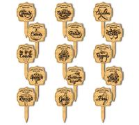 arricraft 15 Pcs Herb Plant Labels, Wooden Markers Irregular Circle Tags Garden Labels with Printed Retro Pattern Wood Garden Stakes for Indoor and Outdoor Potted Vegetable Seed