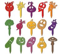 arricraft 15 Pcs Hollowed Out Shaped Wooden Plant Tags, Colorful Vegetable Monster Theme Waterproof Garden Stake Vegetable Signage for Indoor Outdoor Potted Plant Nursery Marker Decoration