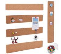 arricraft 16 Pcs Rectangle Cork Board Strips Self Adhesive, Cork Boards with 80 Pcs Plastic Push Pins Decorative Bulletin Board for Wall Office Home Kitchen 30x5x0.6cm(11.8x1.97x0.2inch)