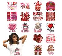 arricraft 16 Sheets Valentine's Day Theme Cloth Iron on Stickers, Hearts Angels Gnomes Roses Heat Transfer Stickers Decals for DIY T-Shirt Jeans Backpacks Families Clothing Hat Decoration Applique