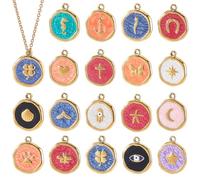 arricraft 18 Pcs Flat Round Enamel Charms with Clover Cross Butterfly Shell Devil's Eye Starfish Moon Star Heart Charm Pendants for Jewelry Making Bracelet Earrings Necklace