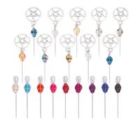 arricraft 19 Pcs Candle Magick Ritual Pins, Carbon Steel Skull Pin with Pentagram Badge Pendant Coloured Synthetic Turquoise and Electroplated Glass Skull for Corsage Dress Clothing Sewing Making
