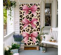 arricraft 1Pc Bowknot Theme Polyester Door Cover, 72.83"x35.43" Pink Bow Leopard Print Pattern Backdrop Banner Door Porch Sign Photography Background for Party Porch Home Decor Accessories