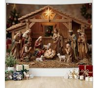 arricraft 1Pc Christmas Backdrop Tapestry, Nativity Scene Patterns Photography Background Decorative Tapestry and Wall Hanging Art for Bedroom Living Room Party Porch Home Decor 79x59 Inches
