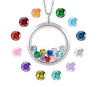 arricraft 1pc DIY Floating Round Pendant with 12 colors Birthday Crystal Charms, Sliver Stainless Steel Floating Memory Necklace for Women Friendship Memory Nostalgia Necklace Kit