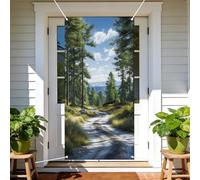 arricraft 1pc Forest Road Theme Door Cover, 72.83"x35.43" Pine Mountain Road Pattern Backdrop Banner Door Porch Sign Photography Background for Party Porch Home Decor Accessories