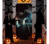 arricraft 1Pc Ghost Theme Polyester Door Cover, 72.83"x35.43" Ghost Halloween Pattern Backdrop Banner Door Porch Sign Photography Background for Party Porch Home Decor Accessories