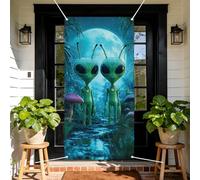 arricraft 1Pc Green Alien Polyester Door Cover, 72.83"x35.43" Mushrooms Moon Jungle Pattern Backdrop Banner Door Porch Sign Photography Background for Party Porch Home Decor Accessories
