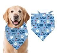 arricraft 1pc Pet Dog Bandana, 21.7"x21.7"x30.7" Good Boy Words Repeated Pattern Adjustable Cotton Triangle Pet's Bandana Washable Scarf Bibs Printed Chief for Large Dogs and Pets