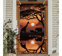 arricraft 1Pc Polyester Door Decorative Cover, African Sunset Landscape Patterns Backdrop Banner Front Door Porch Sign Photography Background for Home Party Porch Decor 72.8x35.4 Inches