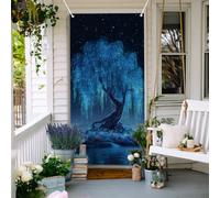 arricraft 1Pc Polyester Door Decorative Cover, Blue Glowing Willow Tree Patterns Backdrop Banner Front Door Porch Sign Photography Background for Home Party Porch Decor 72.8x35.4 Inches