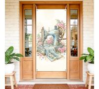 arricraft 1Pc Retro Sewing Theme Polyester Door Cover, 72.83"x35.43" Flowers and Sewing Machine Pattern Backdrop Banner Door Porch Sign Photography Background for Party Porch Home Decor Accessories