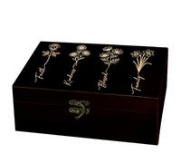arricraft 1pc Wooden Keepsake Storage Box, Flower Branches Words Pattern Rectangle Pine Tarot Card Memory Box for Anniversary Jewelry Board Storage 24x14x9cm (9.45x5.51x3.54 inches)