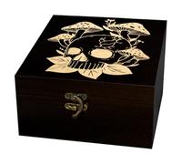 arricraft 1pc Wooden Keepsake Storage Box, Skeleton Skull Mushroom Plant Flower Pattern Square Pine Box for Anniversary Jewelry Board Storage (4.72x4.72x2.37 Inch)