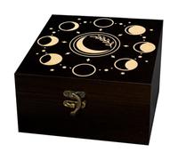 arricraft 1pc Wooden Souvenir Box, Moon Phases Patterns Decorative Storage Box Jewelry Organizer Engraved Wooden Memory Box with Lids for Storing Keepsakes (4.72x4.72x2.37 Inch)