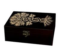 arricraft 1pc Wooden Souvenir Box, Symmetrical Trees and Snakes Patterns Decorative Storage Box Jewelry Organizer Engraved Wooden Memory Box with Lids for Storing Keepsakes and Cosmetics
