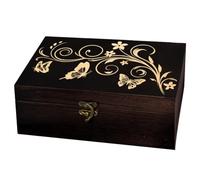 arricraft 1pc Wooden Souvenir Box, Vines and Butterflies Patterns Decorative Storage Box Jewelry Organizer Engraved Wooden Memory Box with Lids for Storing Keepsakes and Cosmetics