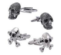 arricraft 2 Pairs Personalized Skull Cufflinks, 2 Styles Platinum Brass Cufflinks Gothic Mens Cufflink Business Wedding Groomsmen Gifts Suit Shirt Accessories for Men Father