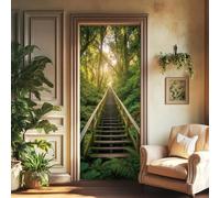 arricraft 2 Pcs 3D Self-Adhesive Door Sticker, 31.5"x78.7" A Staircase Leading to The Forest Sunlight Decorations Door Murals Stickers PVC Removable Wallpaper Decoration for Bedrooms Living Room