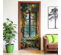 arricraft 2 Pcs 3D Self-Adhesive Door Sticker, 31.5"x78.7" Floral Window Realistic Blooming Vine Pattern Door Murals Stickers PVC Removable Wallpaper Decoration for Bedrooms Living Room