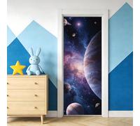 arricraft 2 Pcs 3D Self-Adhesive Door Sticker, 31.5"x78.7" Galaxy Universe Science Fiction Decorations Door Murals Stickers PVC Removable Wallpaper Decoration for Bedrooms Living Room