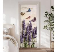 arricraft 2 Pcs 3D Self-Adhesive Door Sticker, 31.5"x78.7" Lavender Butterflies Wood Grain Texture Decorations Door Murals Stickers PVC Removable Wallpaper Decoration for Bedrooms Living Room