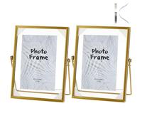 arricraft 2 Pcs Double Glass Frame for Pressed Flowers Handmade, Gold Metal Tabletop Photo Frame for Floating Picture and Flower Press Standing Small Picture 5.9x2.5x8 Inches