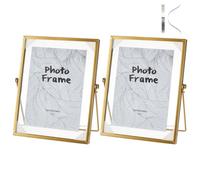 arricraft 2 Pcs Double Glass Frame for Pressed Flowers Handmade, Golden Metal Tabletop Photo Frame for Floating Picture and Flower Press Rectangle Standing 6.89x3.03x8.46 Inches