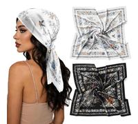 arricraft 2 Pcs Head Scarf for Women, 27.5” Large Square Satin Headscarves with Flower Animal Pattern Hair Scarf Paisley Bandana for Beach Handbag Decoration Hair Wraps (Glossy Surface)