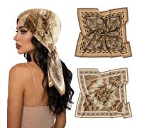 arricraft 2 Pcs Head Scarf for Women, 27.5” Large Square Satin Headscarves with Paisley Floral Pattern Hair Scarf Paisley Bandana for Beach Handbag Decoration Hair Wraps (Matte)