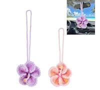 arricraft 2 Pcs Hibiscus Flower Car Hanging Ornament, 2 Colors Crochet Hawaiian Tropical Flower Car Decoration Interior Birthday Christmas New Year Gift for Teen Women Friends