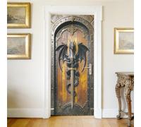 arricraft 2 Pcs PVC Door Decorative Stickers, Dragon Holding the Sword Patterns Artistic Stickers Removable Mural Wallpaper Self-Adhesive Door Decal for Home Decor 15.74x78.74 Inches