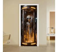 arricraft 2 Pcs Self-Adhesive 3D Door Sticker, 31.5"x78.7" Aliens Science Fiction Theme Decorations Door Murals Stickers PVC Removable Wallpaper Decoration for Bedrooms Living Room