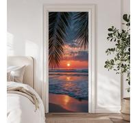 arricraft 2 Pcs Self-Adhesive 3D Door Sticker, 31.5"x78.7" Sunset Scenery on the Beach Natural Landscape Decorations Door Murals Stickers PVC Removable Wallpaper Decoration for Bedrooms Living Room