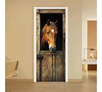 arricraft 2 Pcs Self-Adhesive Door Sticker, 31.5"x78.7" Horse in the Door Pattern Door Murals Stickers PVC Removable Wallpaper Decoration for Bedrooms Living Room