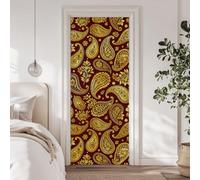 arricraft 2 Pcs Self-Adhesive Door Sticker, 31.5"x78.7" Indian Floral Patterns Gold Floral Paisley Plant Motifs Door Murals Stickers PVC Removable Wallpaper Decoration for Bedrooms Living Room