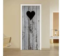 arricraft 2 Pcs Self-Adhesive Door Sticker, 31.5"x78.7" Rustic Style Black and White Shabby Heart Shape Door Murals Stickers PVC Removable Wallpaper Decoration for Bedrooms Living Room