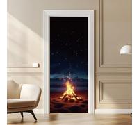 arricraft 2 Pcs Self-Adhesive Door Sticker, 31.5"x78.7" Seaside Bonfire Tarry Sky Theme Door Murals Stickers PVC Door Removable Wallpaper Decoration for Bedrooms Living Room