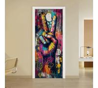 arricraft 2 Pcs Self-Adhesive Door Sticker, 31.5"x78.7" Street Graffiti Culture Wall Bright Peace Murals Stickers PVC Removable Wallpaper Decoration for Bedrooms Living Room