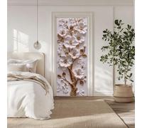 arricraft 2 Pcs Self-Adhesive Door Sticker, 80cmx200cm/31.5" x78.7 3D Flower and Golden Branch Door Murals Stickers PVC Door Removable Wallpaper Decoration for Bedrooms Living Room