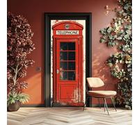arricraft 2 Pcs Self-Adhesive Door Sticker, 80cmx200cm/31.5" x78.7 Red Vintage Phone Booths Door Murals Stickers PVC Door Removable Wallpaper Decoration for Bedrooms Living Room