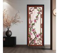 arricraft 2 Pcs Self-Adhesive Door Sticker, Lattice Peach Blossom | 31.5x78.7inch Door Murals Stickers PVC Removable Wallpaper Decoration for Home Bedroom Living Room