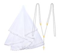 arricraft 2 Pcs Wedding Unity Veil and Cord Lasso, Plastic Pearl Beads Wedding Lasso Chain and Flower Organza Bride Main Wedding Veil Headdress Sets for Ceremony Lazo De Boda Mexico Bridal Gift