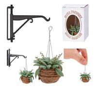 arricraft 2 Sets Miniature Dollhouse Hanging Bonsai Plant, 1:12 Mini Flowerpot Succulent Doll House Decor with Alloy Hook Hanger Model for Play House Accessories Decor