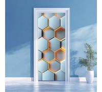 arricraft 2 Sheets Geometric Self-Adhesive Door Sticker, 80cmx200cm/31.5x78.7inch 3D Hexagon Pattern Door Murals Stickers PVC Removable Wallpaper Decoration for Bedrooms Living Room