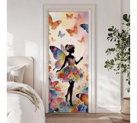 arricraft 2 Sheets Self-Adhesive Door Sticker, 80cmx200cm/31.5x78.7inch Butterfly Fairy Flower Pattern Door Murals Stickers PVC Removable Wallpaper Decoration for Bedrooms Living Room