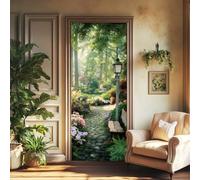 arricraft 2 Sheets Self-Adhesive Door Sticker, 80cmx200cm/31.5x78.7inch Colorful Garden Path Flower Door Murals Stickers PVC Removable Wallpaper Decoration for Bedrooms Living Room